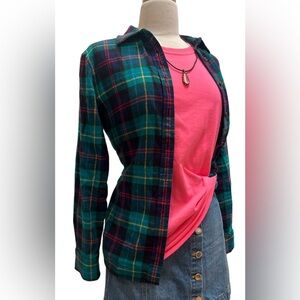 Plaid flannel Button-Up Shirt with Pink Tee